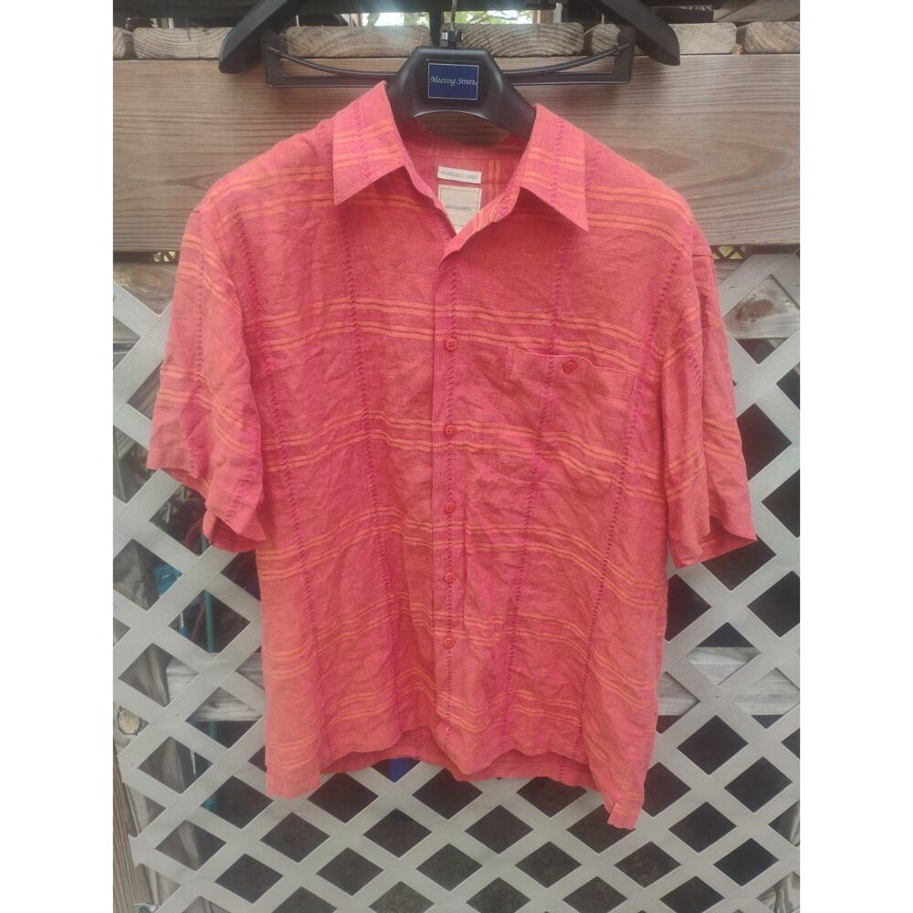 Mens Linen Button Up Shirt Large Short Sleeve Spring Everyday Casual Resort Nwot